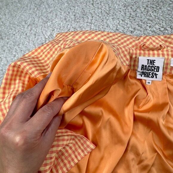 The Ragged Priest Gingham Print Blazer Jacket Orange - Picture 6 of 11